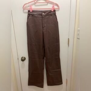 Beginning boutique wide leg leather look pants